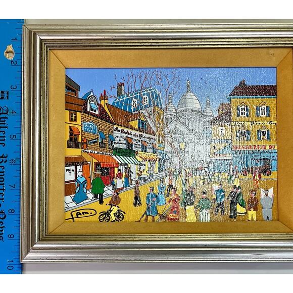 French Street Scene Painting Sacre Coeur Montmartre Paris Folk Art Style Signed - Picture 9 of 10